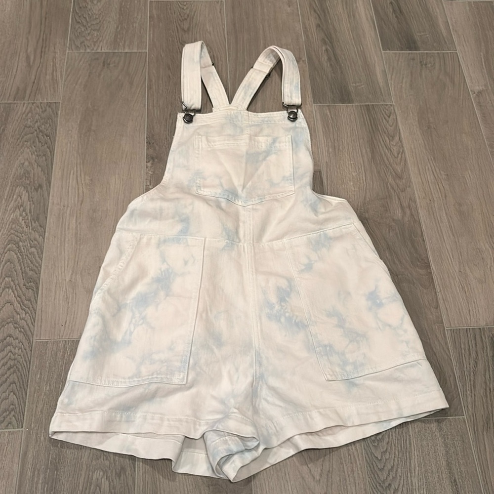 Aerie Women’s White And Blue Tie-Dye Overalls Size M